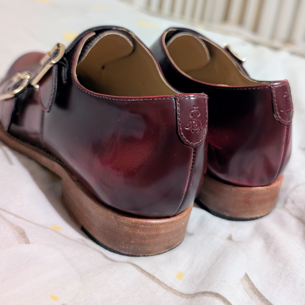The Office Of Angela Scott | Burgundy Patent Leather Double Monk Strap Shoes - Picture 6 of 7